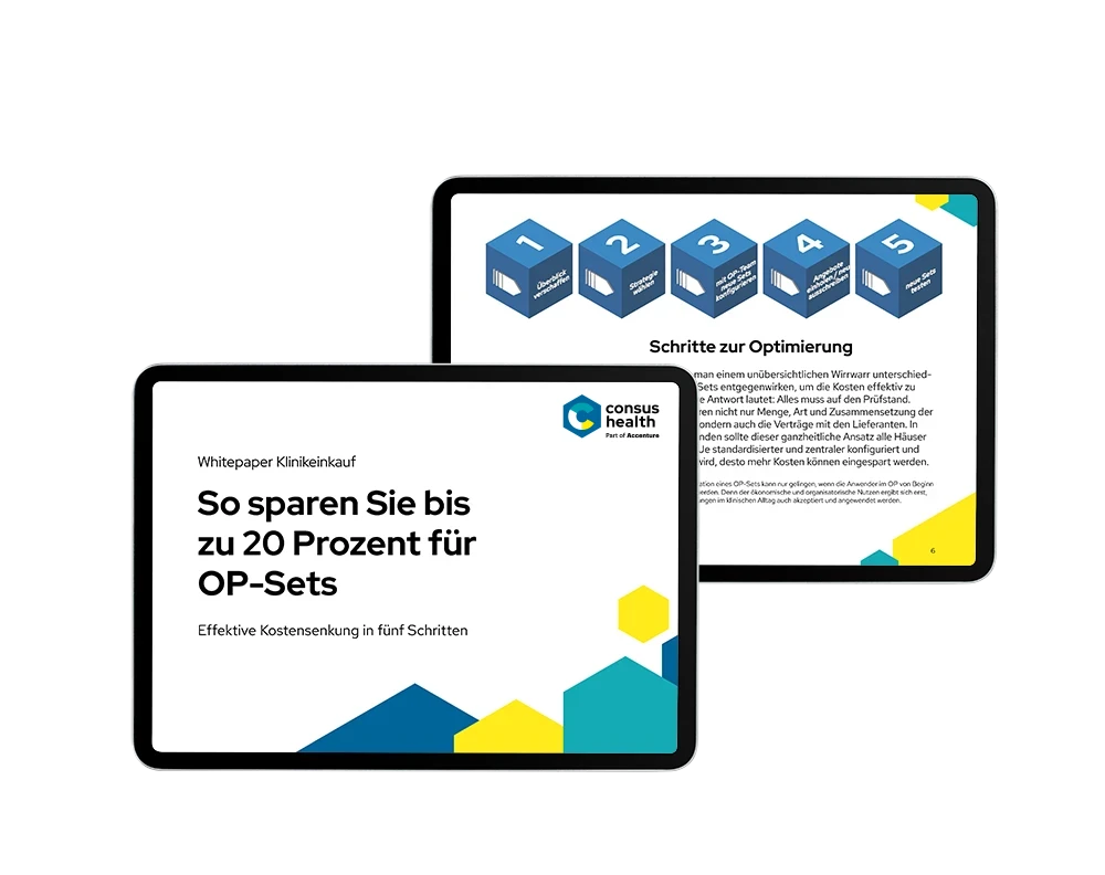 Tablet auf dem das Whitepaper Einkauf »So sparen Sie bis zu 20 Prozent für OP-Sets« geöffnet ist